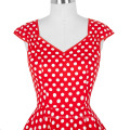 Grace Karin Stock sans manches V-Neck Polka Dots motif en coton rétro vintage robe de soirée rouge CL007600-8